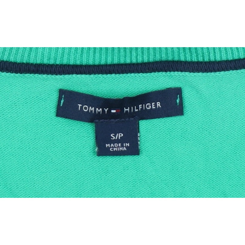 Tommy Hilfiger Women Green Small V-Neck Cotton Knit Pullover Jumper