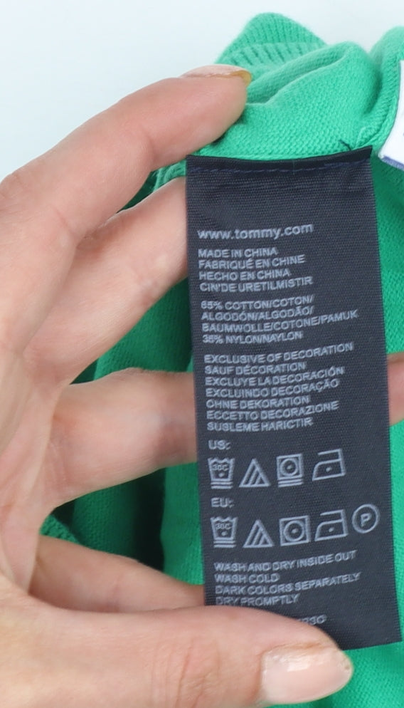 Tommy Hilfiger Women Green Small V-Neck Cotton Knit Pullover Jumper