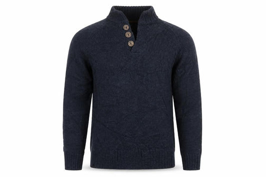 Next Men’s Navy Cable Knit Button Henley High Neck Jumper Size S