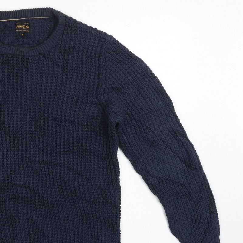 Jack & Jones Mens Blue M Chunky Knit Crew Neck Cotton Pullover Jumper