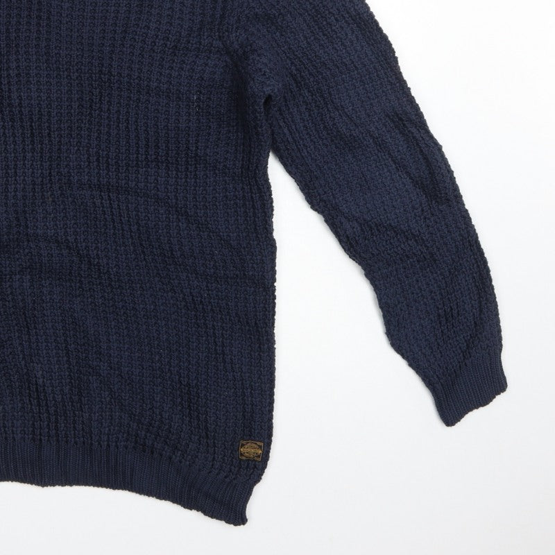 Jack & Jones Mens Blue M Chunky Knit Crew Neck Cotton Pullover Jumper