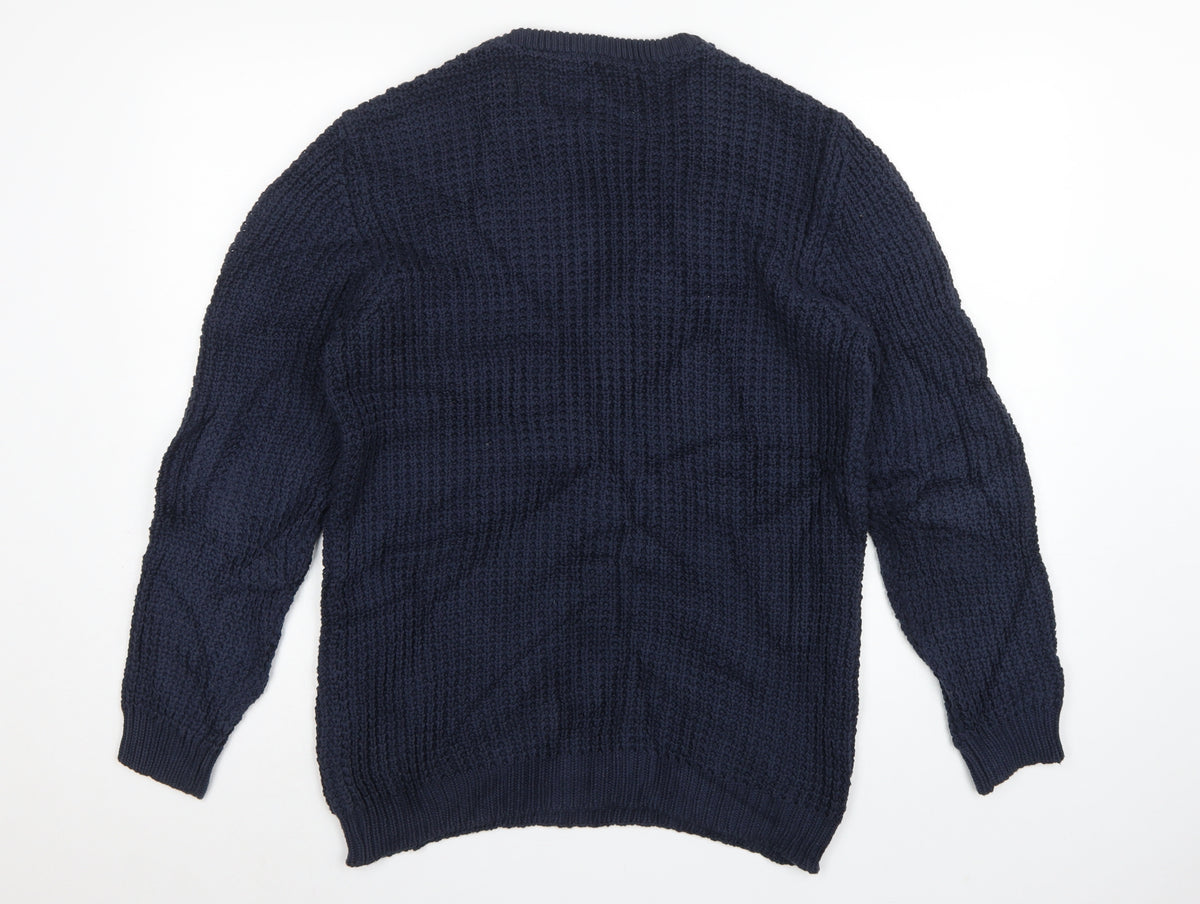 Jack & Jones Mens Blue M Chunky Knit Crew Neck Cotton Pullover Jumper