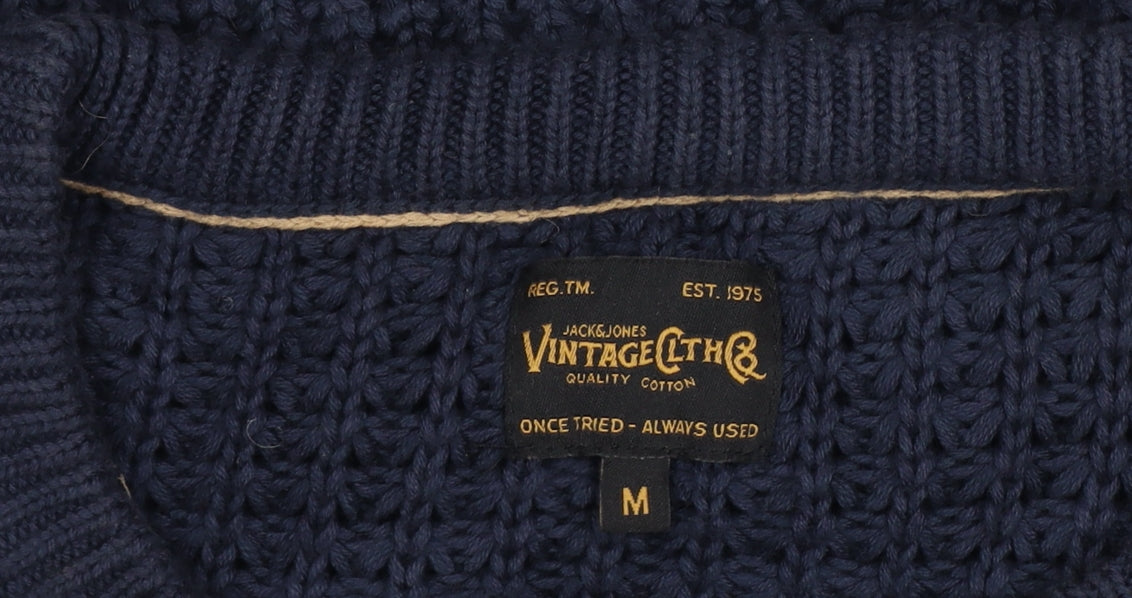 Jack & Jones Mens Blue M Chunky Knit Crew Neck Cotton Pullover Jumper