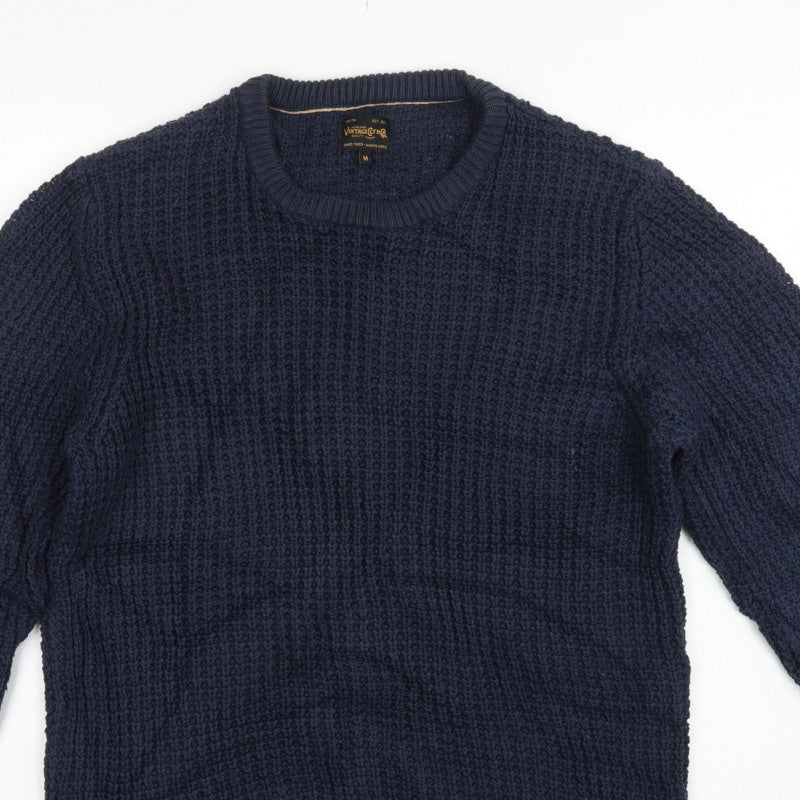Jack & Jones Mens Blue M Chunky Knit Crew Neck Cotton Pullover Jumper