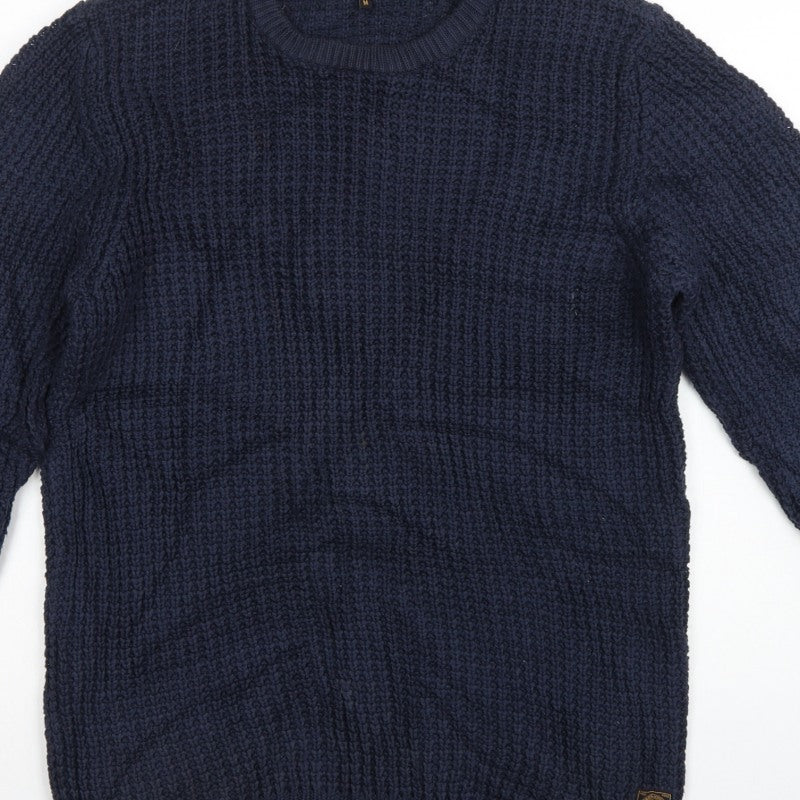 Jack & Jones Mens Blue M Chunky Knit Crew Neck Cotton Pullover Jumper