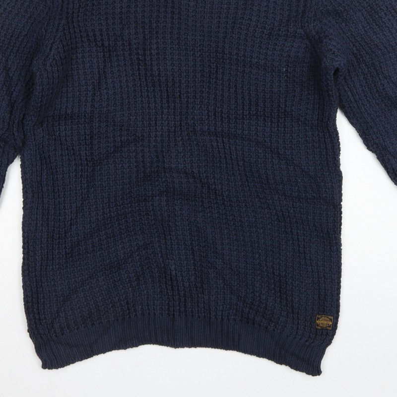 Jack & Jones Mens Blue M Chunky Knit Crew Neck Cotton Pullover Jumper