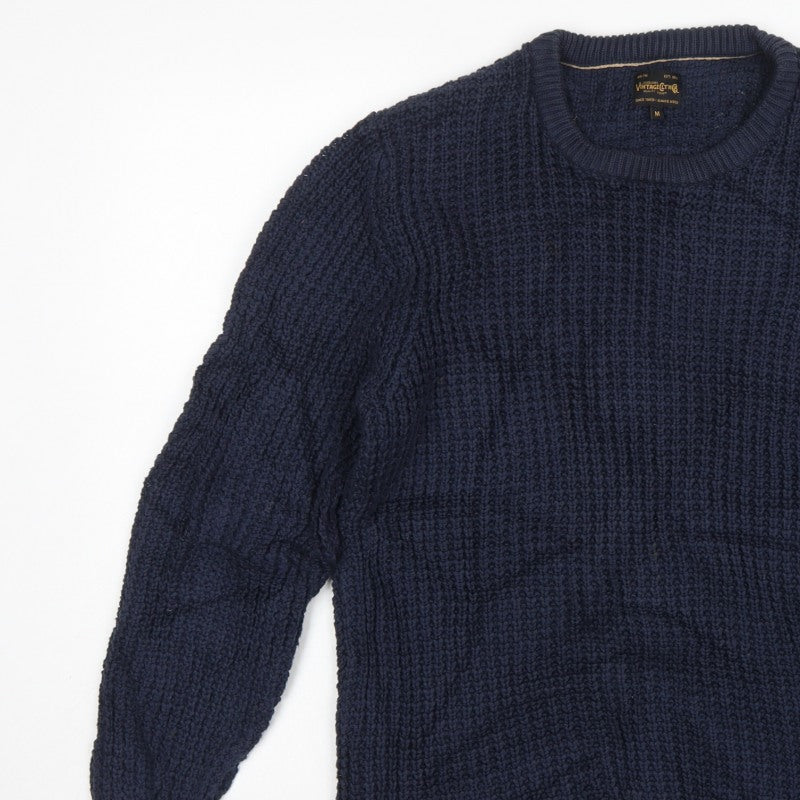 Jack & Jones Mens Blue M Chunky Knit Crew Neck Cotton Pullover Jumper