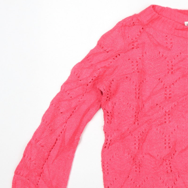 GAP Women Pink S Pointelle Knit Crew Neck Raglan Pullover Jumper