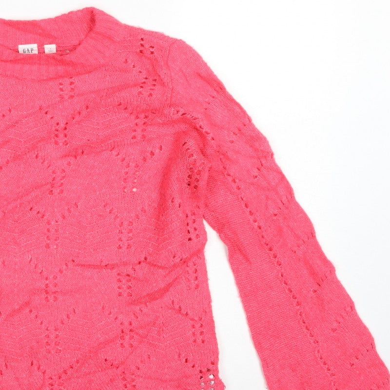 GAP Women Pink S Pointelle Knit Crew Neck Raglan Pullover Jumper