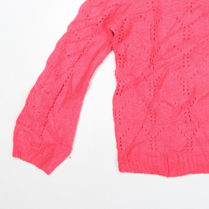GAP Women Pink S Pointelle Knit Crew Neck Raglan Pullover Jumper