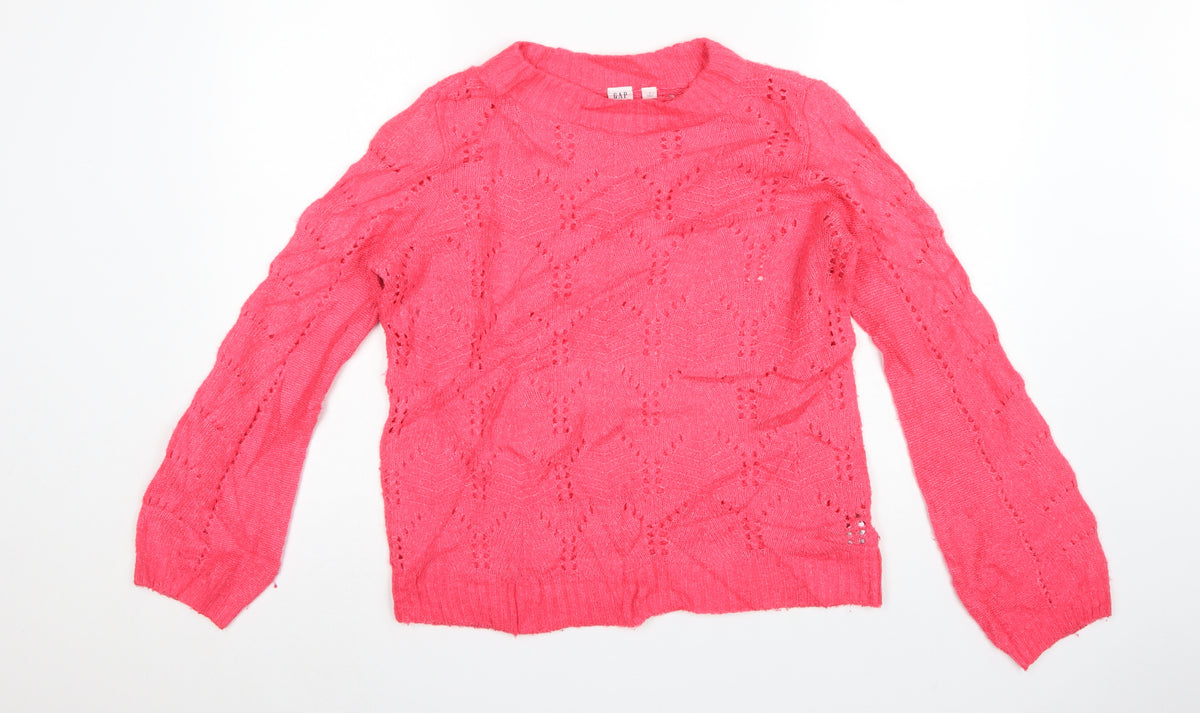 GAP Women Pink S Pointelle Knit Crew Neck Raglan Pullover Jumper