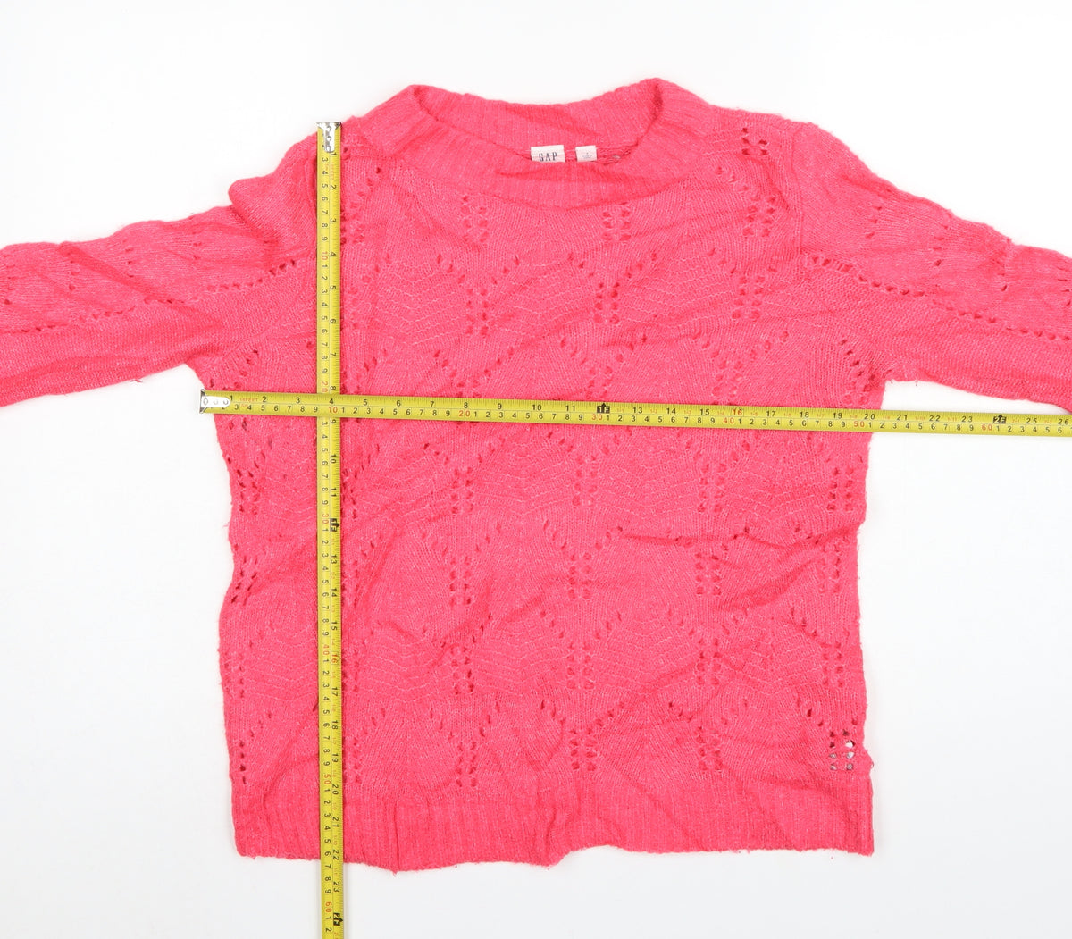 GAP Women Pink S Pointelle Knit Crew Neck Raglan Pullover Jumper