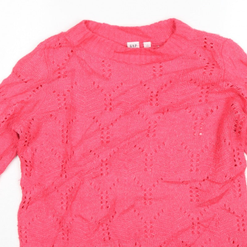 GAP Women Pink S Pointelle Knit Crew Neck Raglan Pullover Jumper