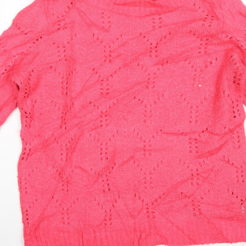 GAP Women Pink S Pointelle Knit Crew Neck Raglan Pullover Jumper