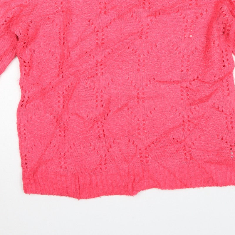 GAP Women Pink S Pointelle Knit Crew Neck Raglan Pullover Jumper