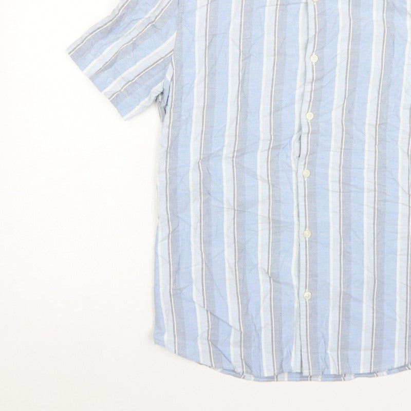 Marks and Spencer Men's Blue Stripe S Regular Button-Down Short Sleeve Shirt