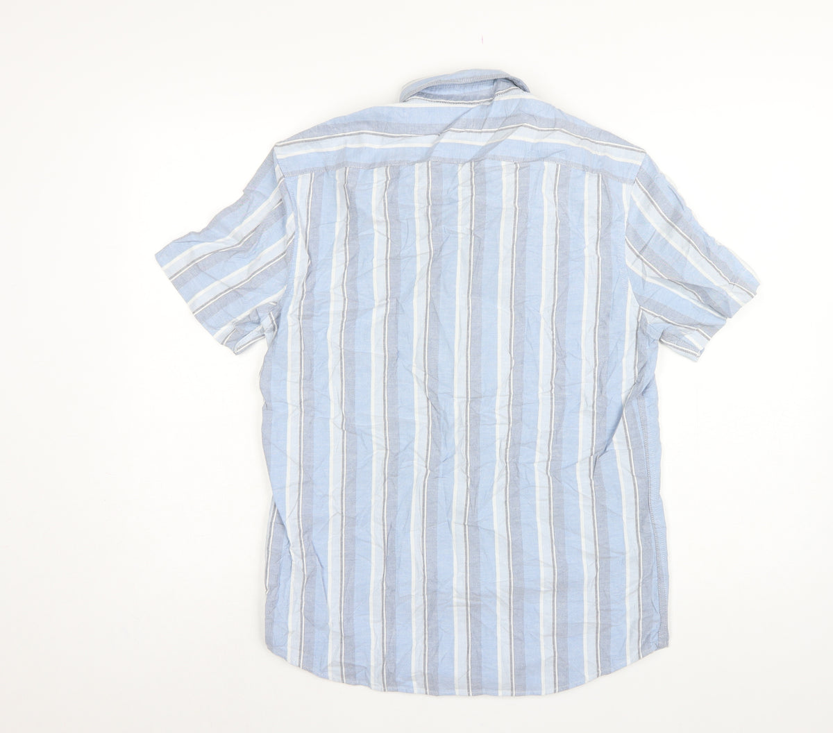 Marks and Spencer Men's Blue Stripe S Regular Button-Down Short Sleeve Shirt