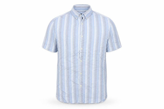 Marks and Spencer Men's Blue Stripe S Regular Button-Down Short Sleeve Shirt