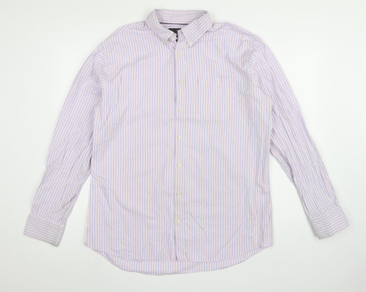 Marks & Spencer Men Pink Striped Oxford Shirt 16.5 Regular