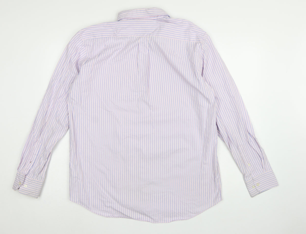 Marks & Spencer Men Pink Striped Oxford Shirt 16.5 Regular
