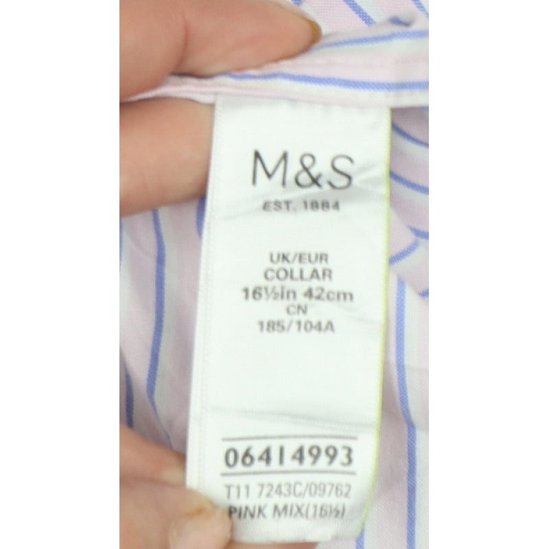 Marks & Spencer Men Pink Striped Oxford Shirt 16.5 Regular