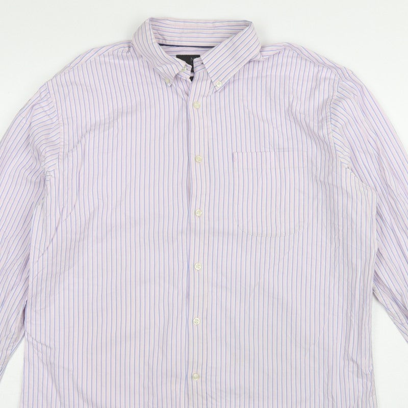 Marks & Spencer Men Pink Striped Oxford Shirt 16.5 Regular