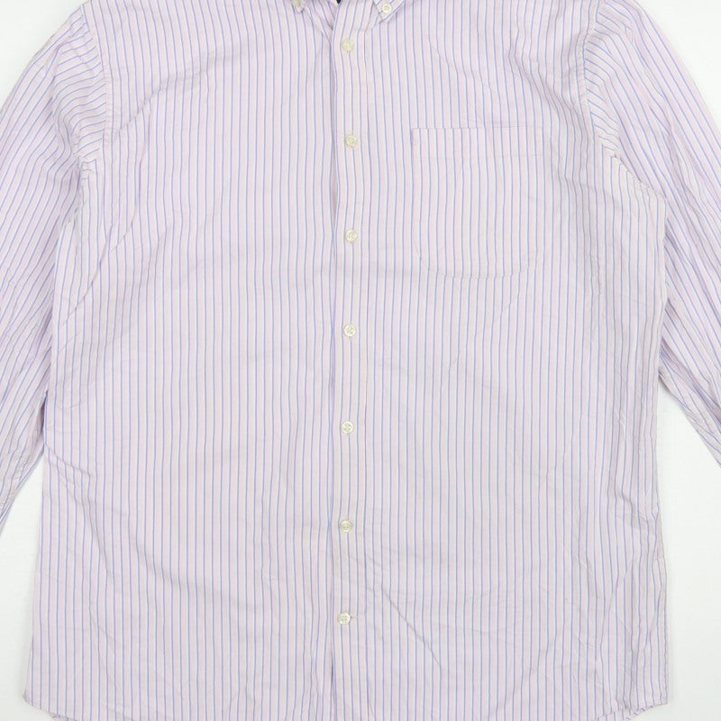 Marks & Spencer Men Pink Striped Oxford Shirt 16.5 Regular