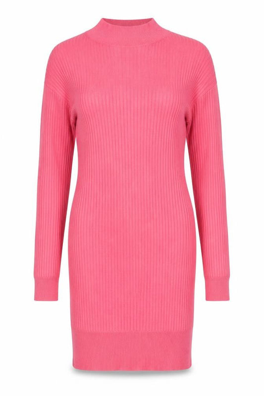 Marks and Spencer Women Pink M Rib Knit Mock Neck Jumper Dress