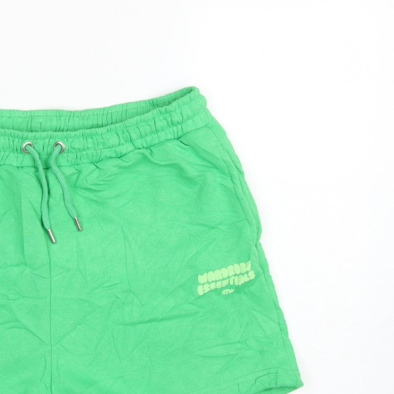 Boohoo Women’s Green L Sweat Shorts Drawstring Logo Pockets
