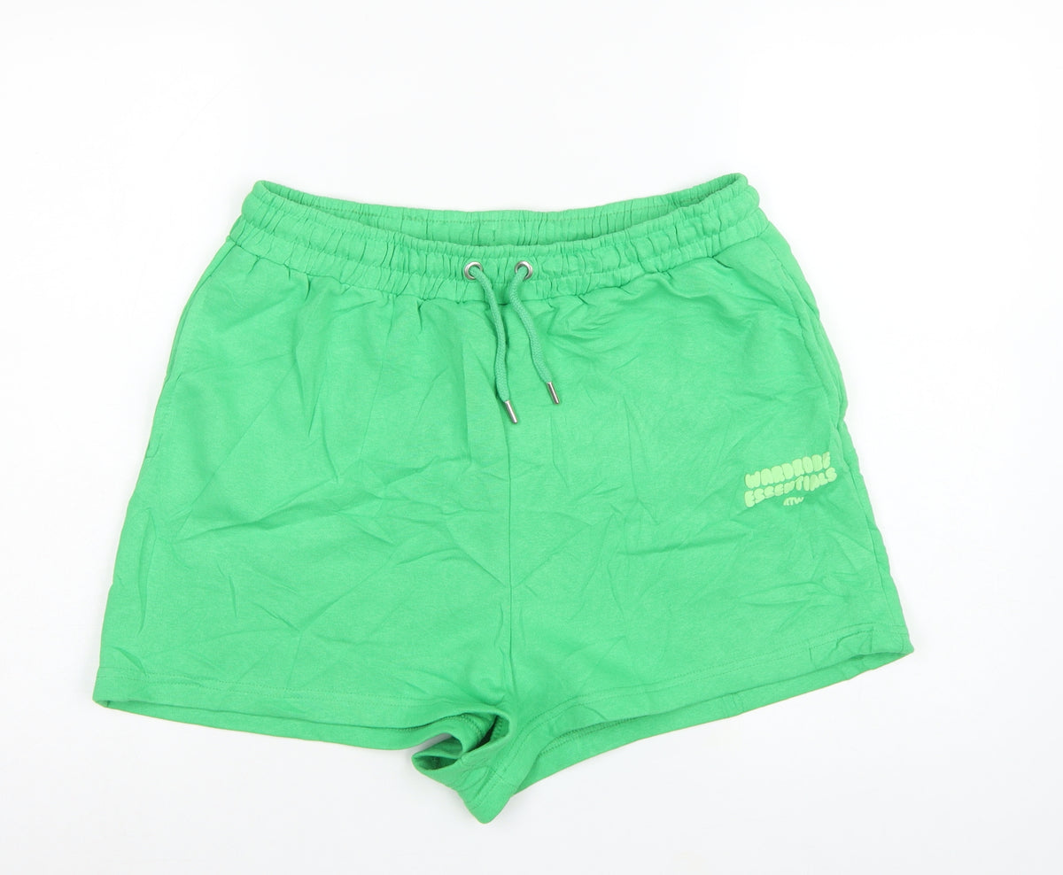 Boohoo Women’s Green L Sweat Shorts Drawstring Logo Pockets
