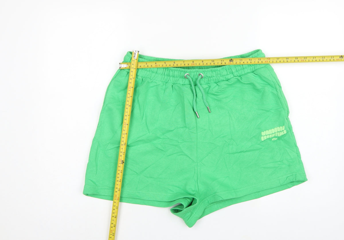 Boohoo Women’s Green L Sweat Shorts Drawstring Logo Pockets