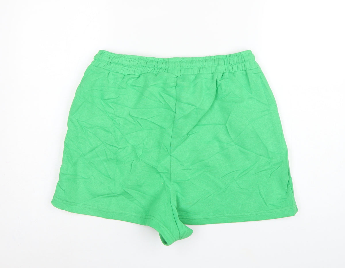 Boohoo Women’s Green L Sweat Shorts Drawstring Logo Pockets