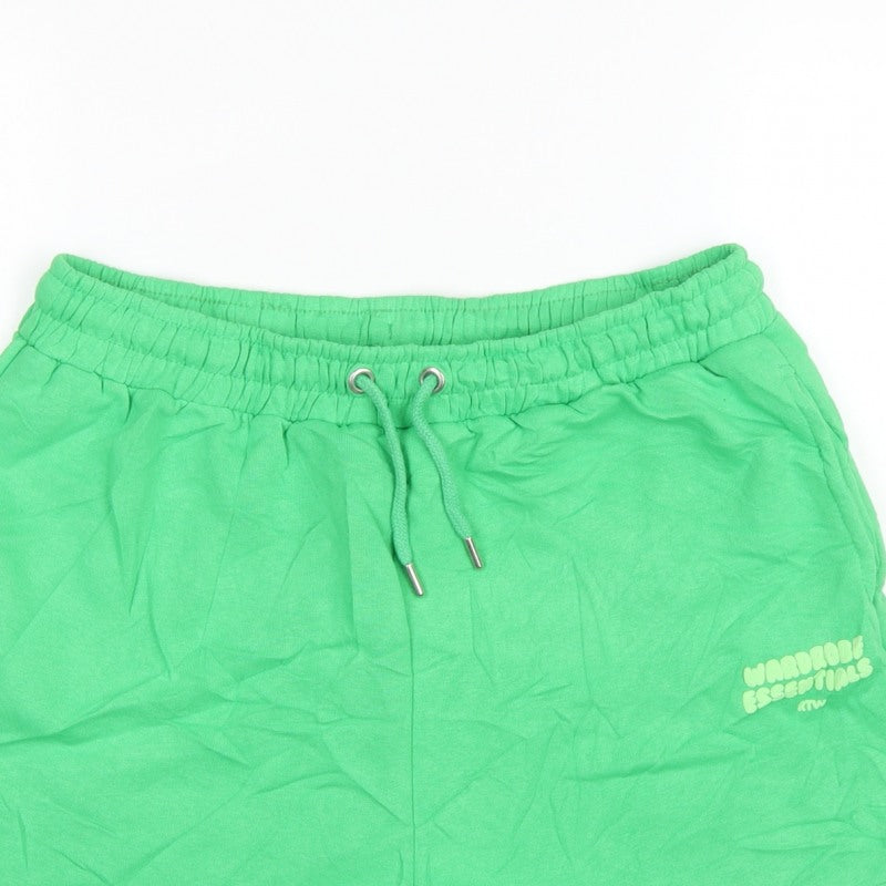 Boohoo Women’s Green L Sweat Shorts Drawstring Logo Pockets