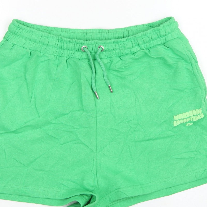 Boohoo Women’s Green L Sweat Shorts Drawstring Logo Pockets