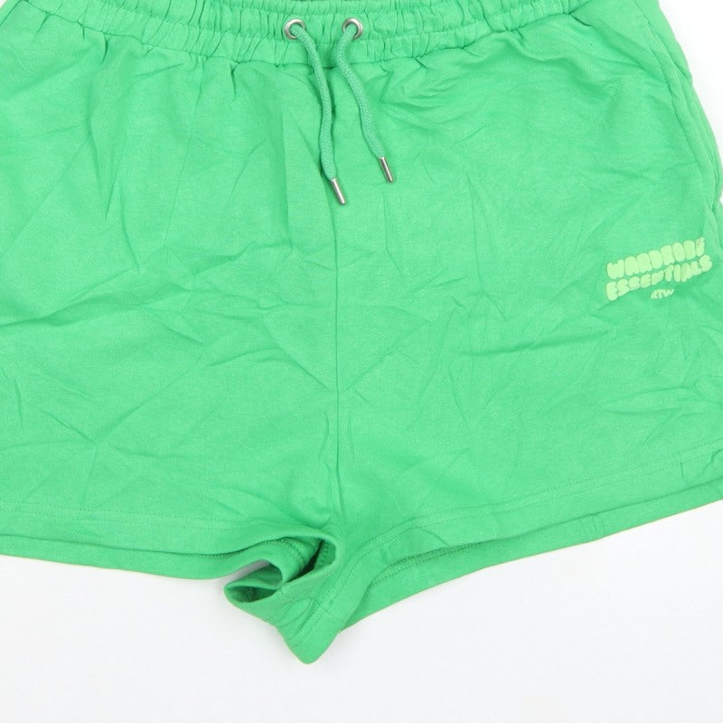 Boohoo Women’s Green L Sweat Shorts Drawstring Logo Pockets