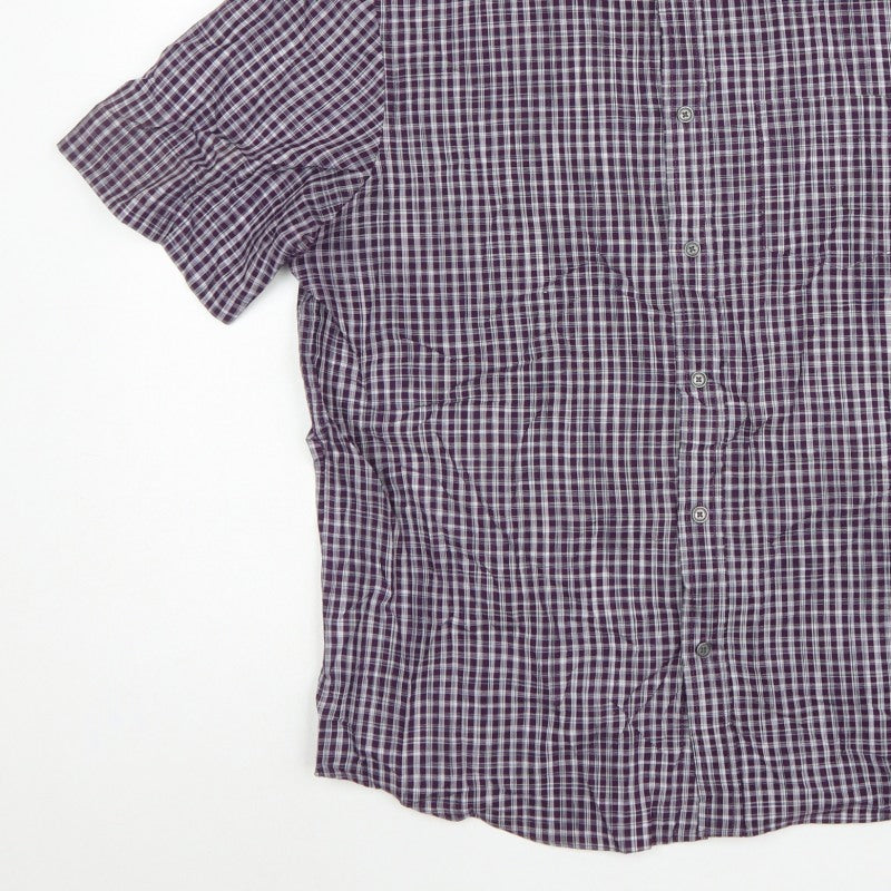 Marks and Spencer Men Purple Check Short Sleeve Button-Up Shirt L