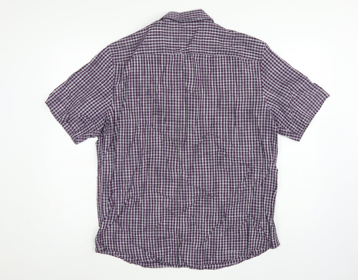 Marks and Spencer Men Purple Check Short Sleeve Button-Up Shirt L