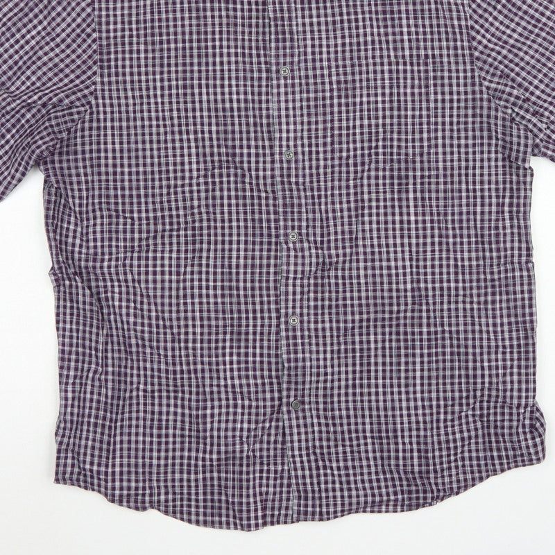 Marks and Spencer Men Purple Check Short Sleeve Button-Up Shirt L