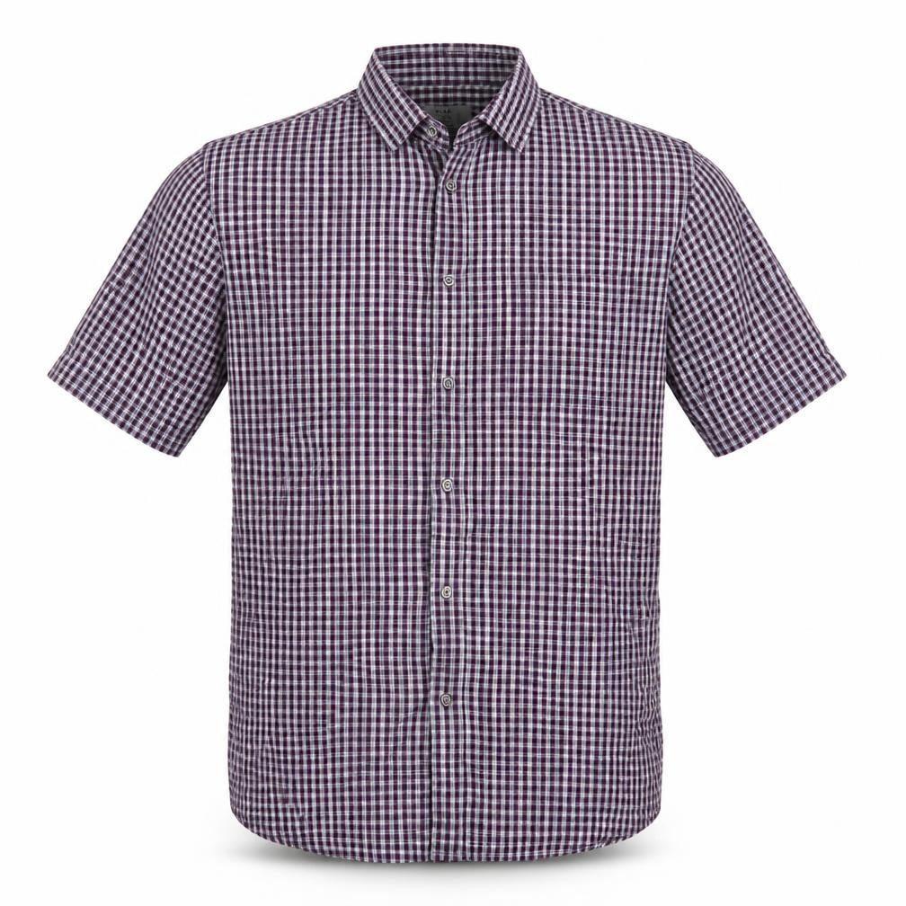 Marks and Spencer Men Purple Check Short Sleeve Button-Up Shirt L