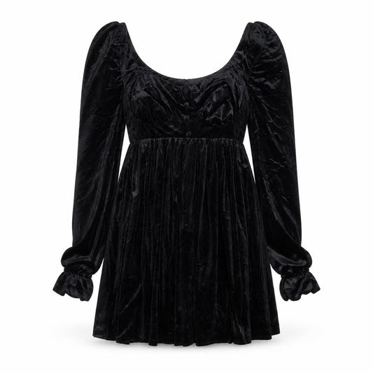 ASOS DESIGN Women Black Velvet UK 10 Skater Dress Puff Sleeve
