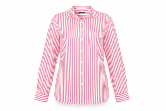 Topshop Women Pink White Striped Cotton Button-Up Shirt UK 12
