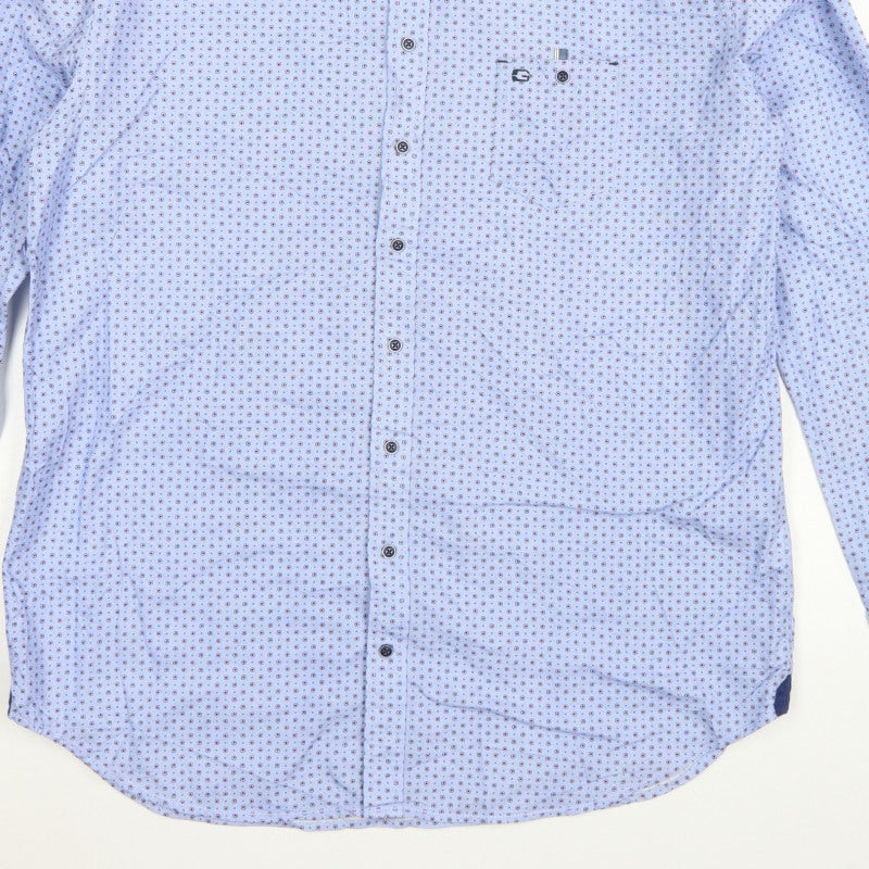 Giordano Men’s Blue XL Geometric Button-Down Cotton Shirt