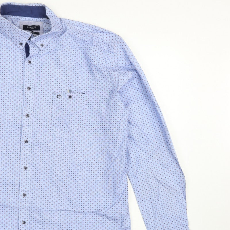Giordano Men’s Blue XL Geometric Button-Down Cotton Shirt