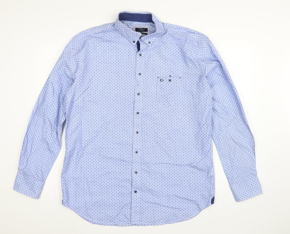 Giordano Men’s Blue XL Geometric Button-Down Cotton Shirt