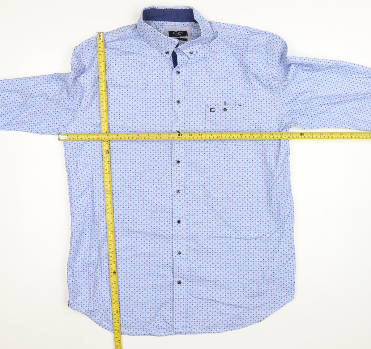Giordano Men’s Blue XL Geometric Button-Down Cotton Shirt