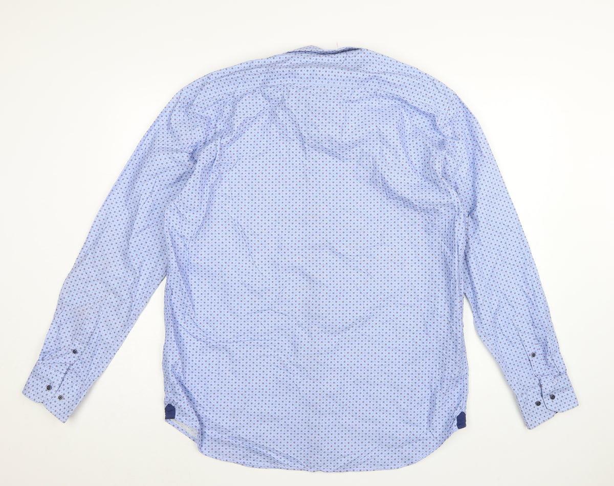 Giordano Men’s Blue XL Geometric Button-Down Cotton Shirt