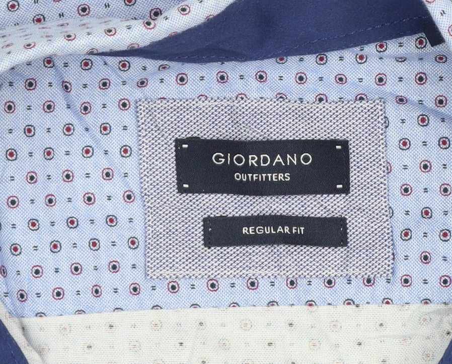 Giordano Men’s Blue XL Geometric Button-Down Cotton Shirt