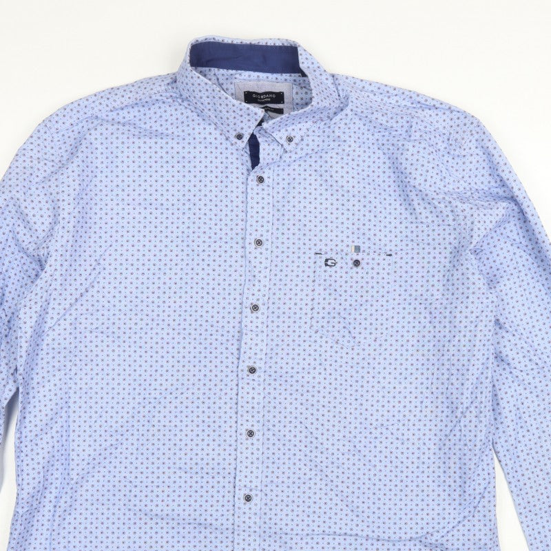Giordano Men’s Blue XL Geometric Button-Down Cotton Shirt
