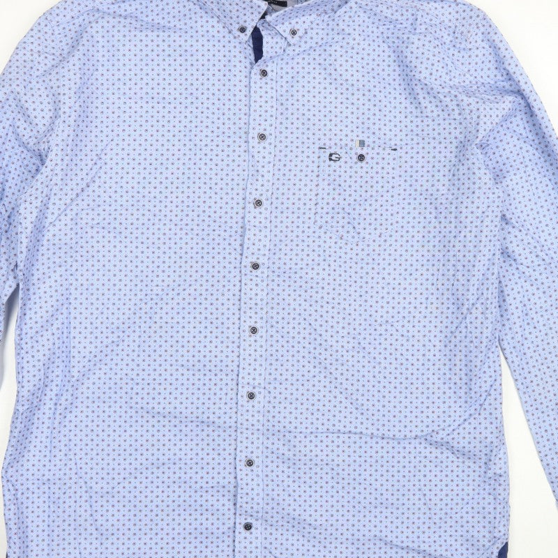 Giordano Men’s Blue XL Geometric Button-Down Cotton Shirt