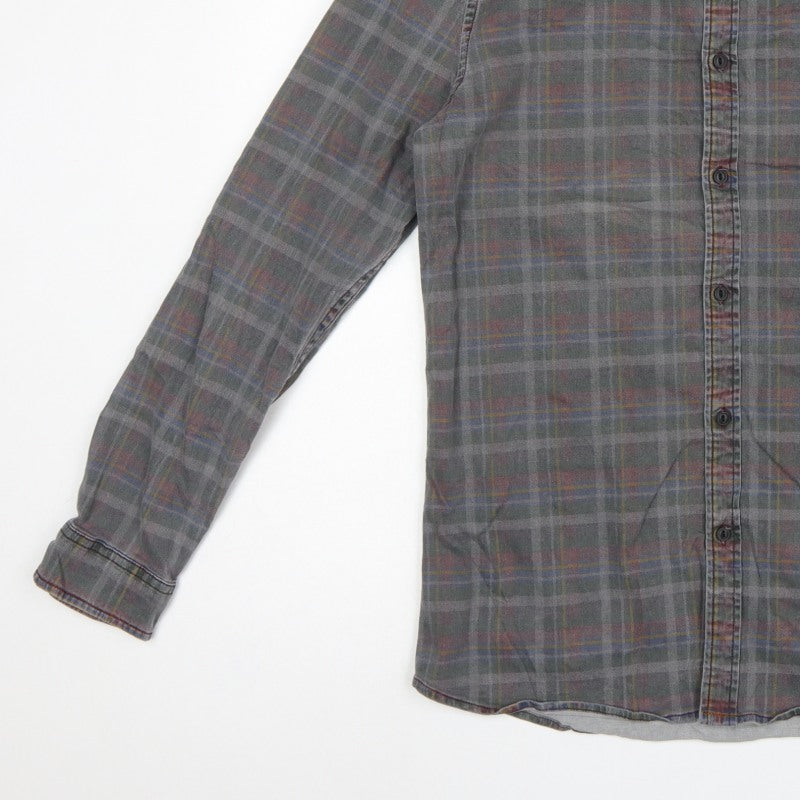 ASOS Men’s Grey Check Grandad Collar Long Sleeve Shirt XL Long